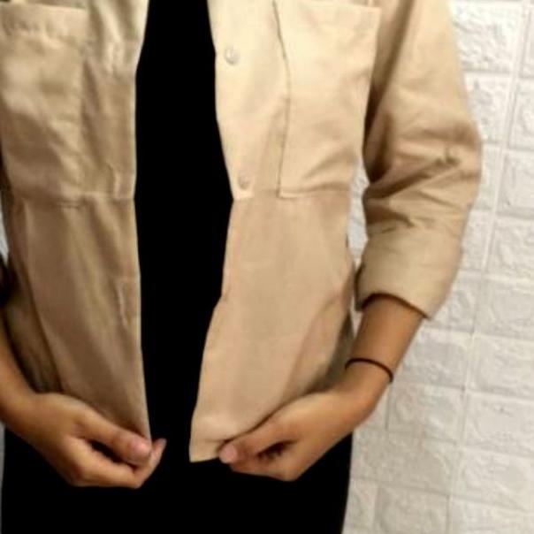 ✥ Kayshop - Outer shirt crop Pocket / kemeja crop linen lengan panjang / kemeja polos murah / baju a