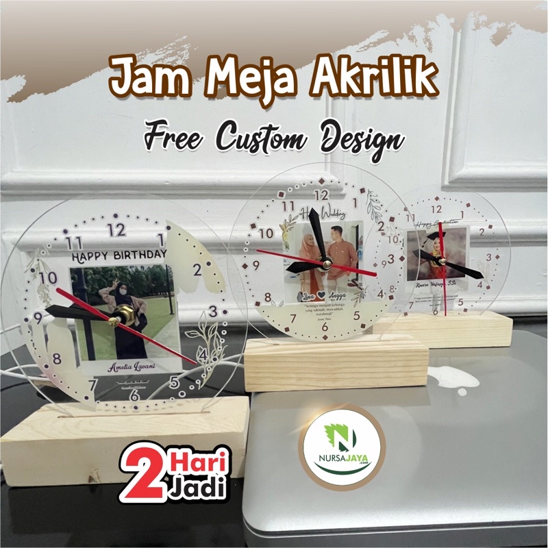 JAM MEJA ACRYLIC CUSTOM NAMA FOTO HADIAH PERNIKAHAN UNIK KADO NIKAH NIKAHAN WEDDING ULANG TAHUN CEWEK LUCU GIFT BOX WISUDA LAMPU TIDUR