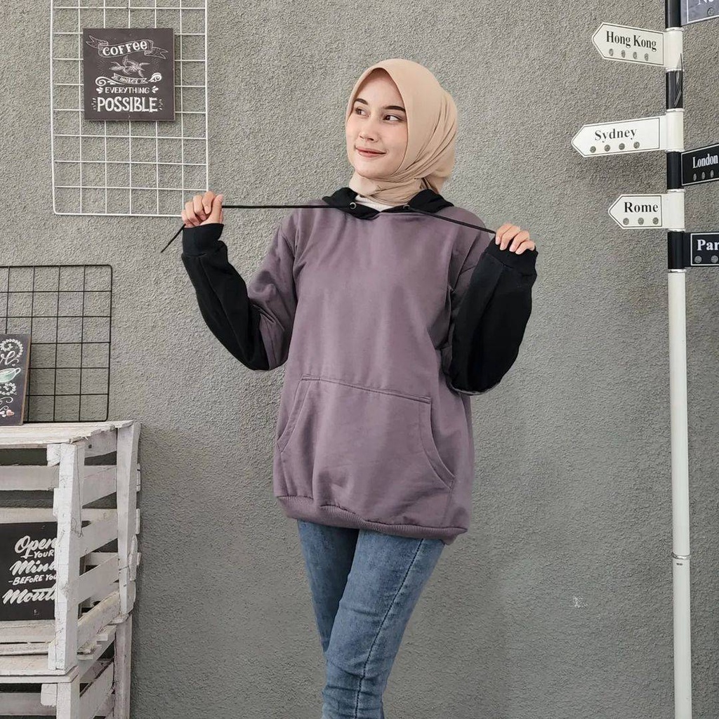 COMBINE Hoodie Oversize Sweater Pria Wanita Outerwear Polos 2 Tone Jacket OOTD Casual Korean Style