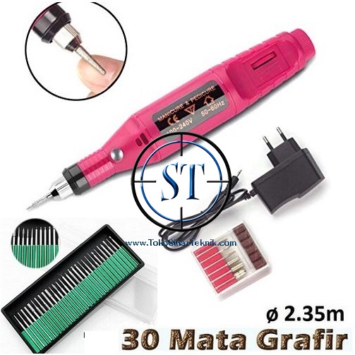 Bor Mini Grinder Grafir Electric Polishing Machine Drill Nail Care + 30 Mata Ukir Diamond Paralon Akrilik PCB Manicure