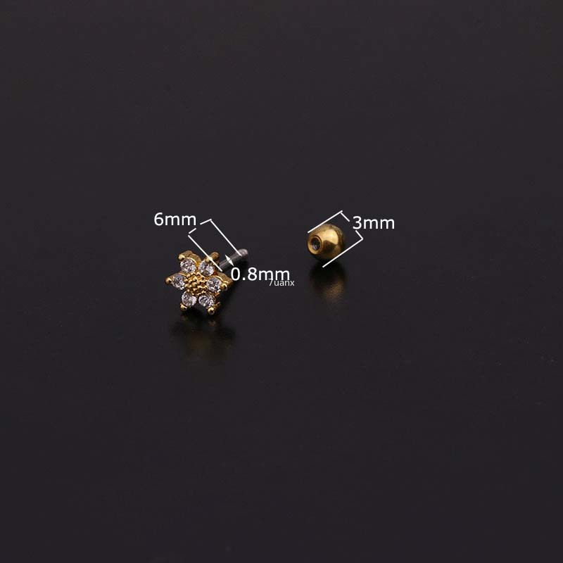 1pc Anting Stud Tindik Bentuk Bunga Butterfly Bahan Stainless Steel 20 Gage