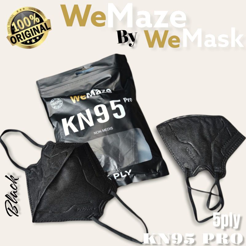 READY MASKER KN95 KN 95 WEMASK WEMAZE WE MASK WE MAZE PRO ISI 10 LBR 5 PLY PER PACK WARNA BLACK HITAM