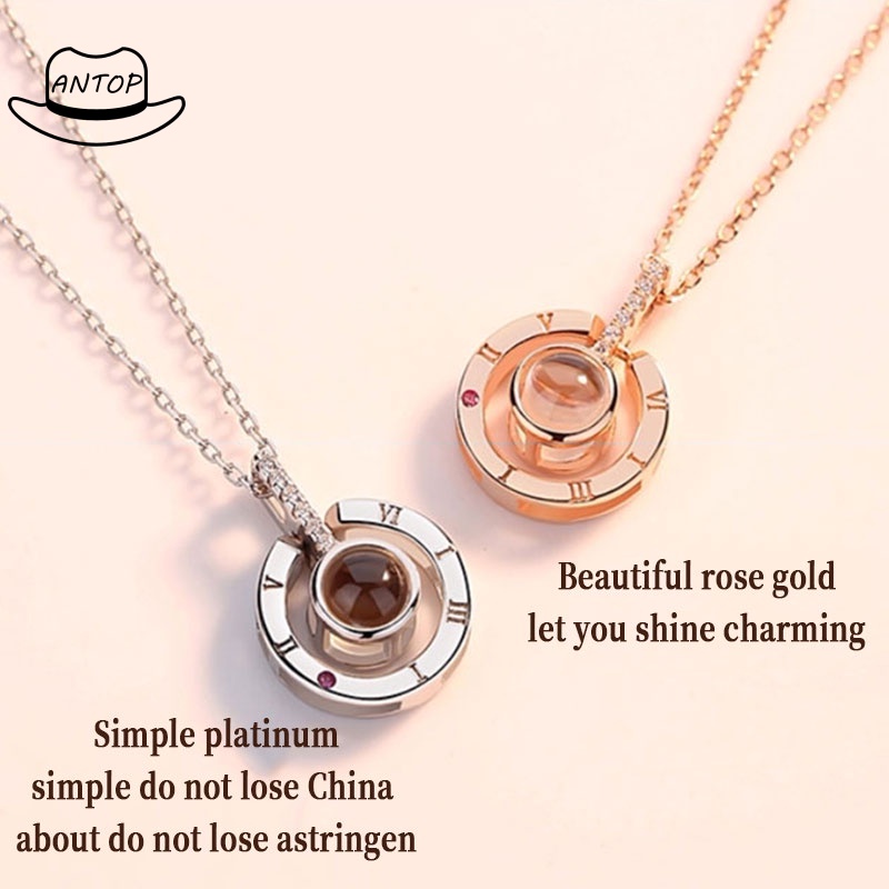 Kalung Titanium Premium Rantai Liontin Necklace Proyeksi &quot;I Love You&quot; Untuk Hadiah Wanita Aksesoris ANTOP