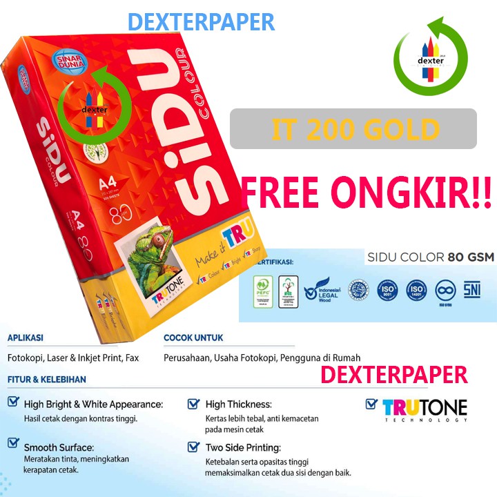 

KERTAS WARNA GOLD A4 SIDU IT 200 COLOUR / KERTAS SPECTRA WARNA IT 80 GSM