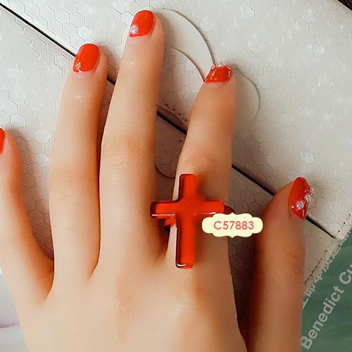 LRC CincinFashion Cross Decorated Simple Design Resin Korean Rings