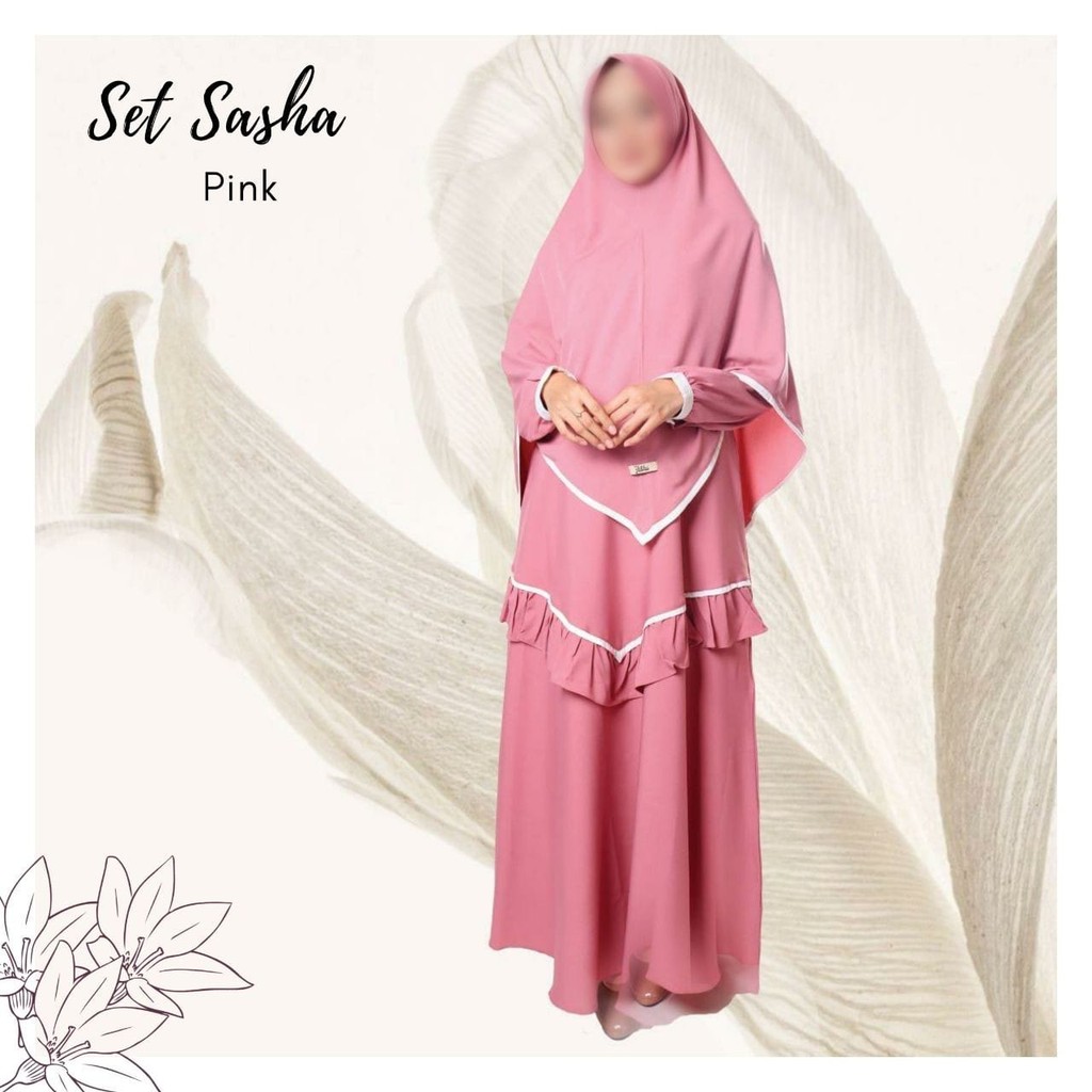 SashaSet - Gamis Set Syari - Set Syari - Gamis Set Khimar - Set Syari Wanita - Set Gamis Murah