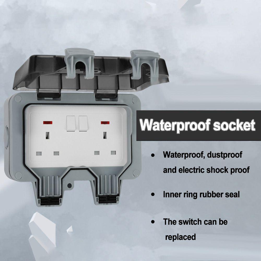 POPULAR Stop Kontak Double Switched UK Colokan IP66 13A 2gang Power Socket