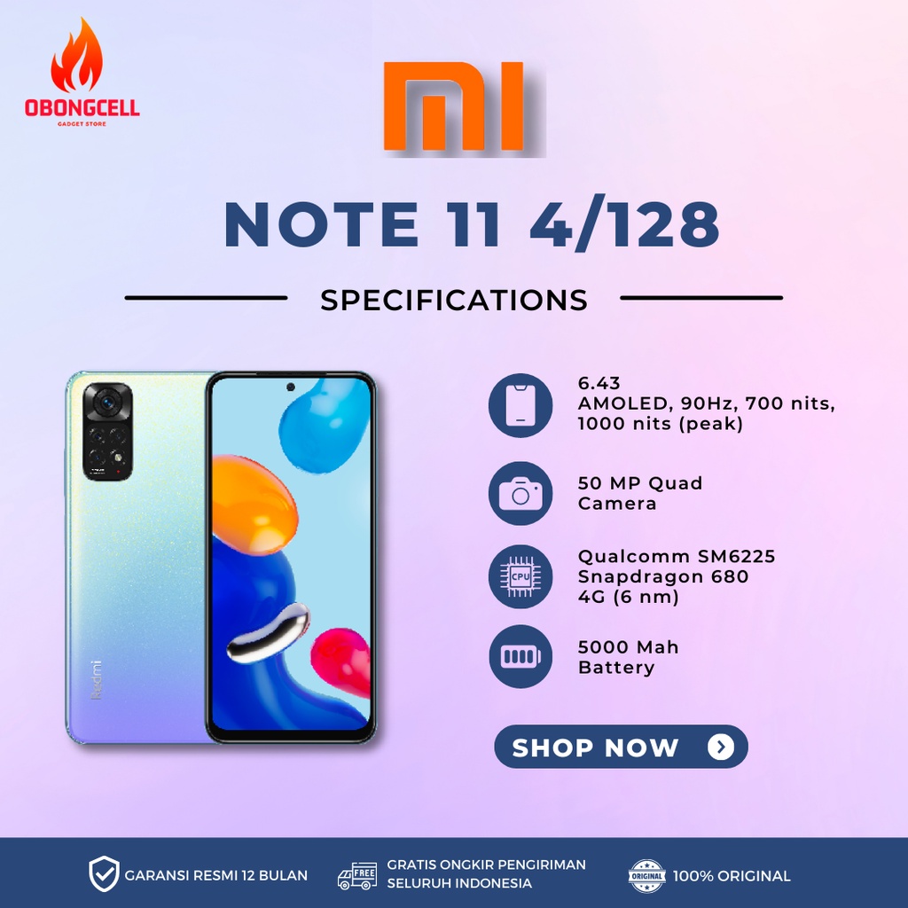 Xiaomi Redmi Note 11 Smartphone 4/128GB Garansi Resmi