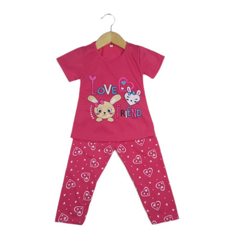 SETELAN SIKUNING PAKAIAN BAJU ANAK PEREMPUAN 2-7 TAHUN MOTIF RABBIT LOVE CELANA PANJANG LENGAN PDK