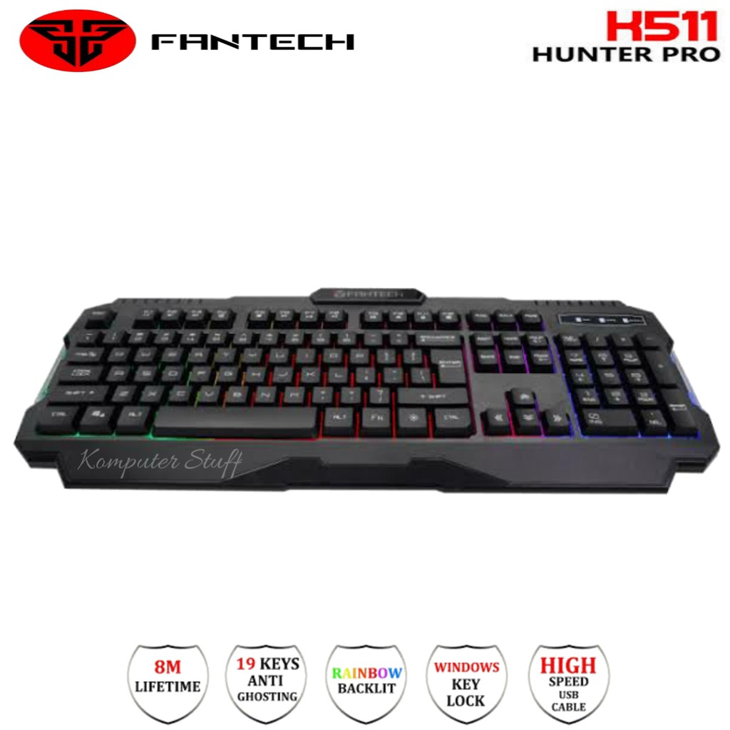 Keyboard Gaming RGB Fantech Hunter PRO K511 LED Backlit Rainbow Warna Pelangi