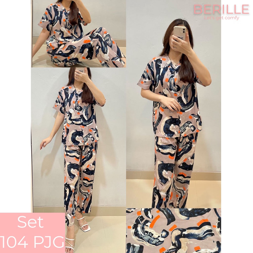 Piyama set Rayon Wanita / Setelan Piyama Wanita Motif / Piyama Rayon Viscose /  Piyama Motif Rayon Viscose Premium Termurah /Piyama Wanita Dewasa / Pajamas / Baju Tidur Wanita / Piyama setelan rayon viscose  (COD)-Set 104 PJG