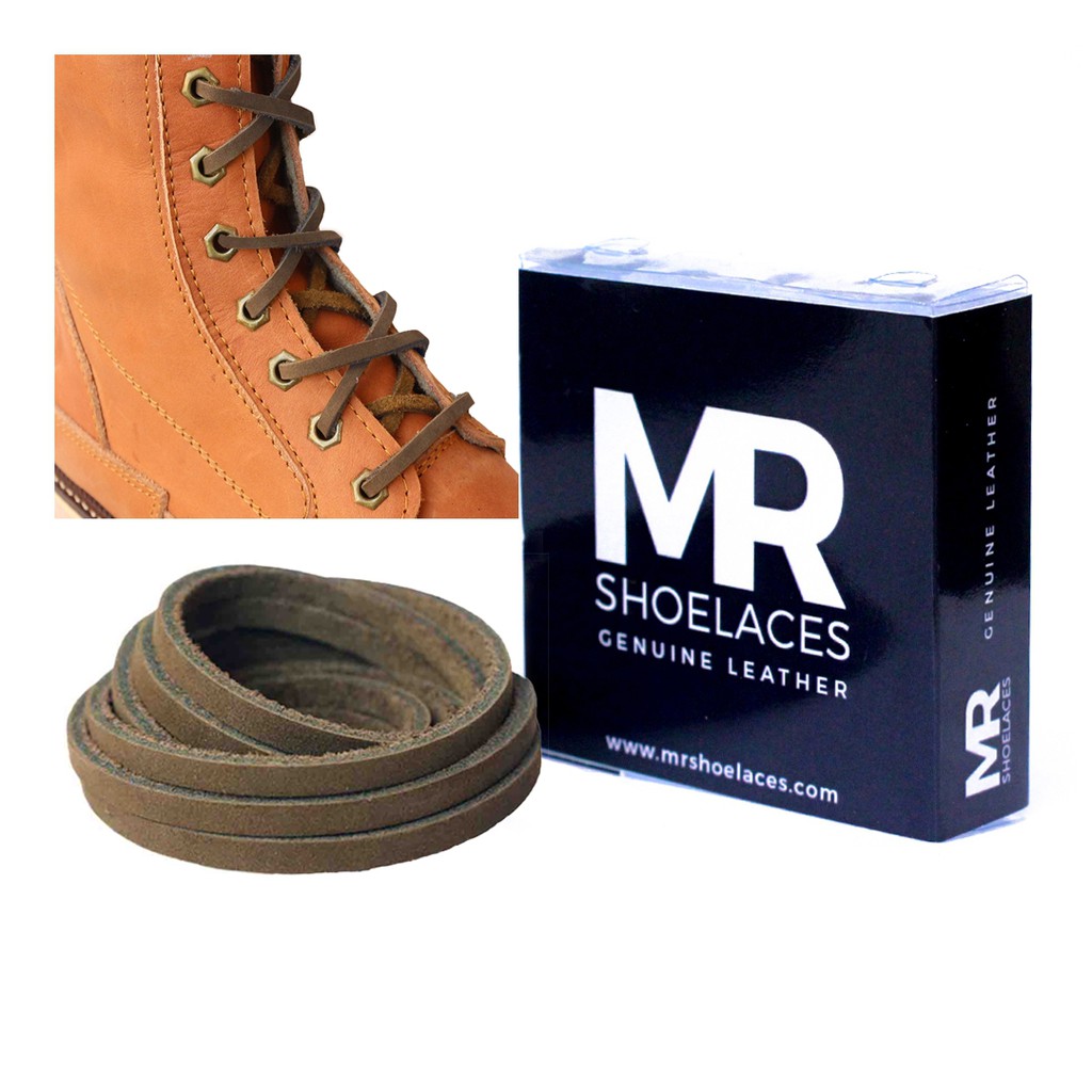 MR Shoelaces LR25 Vintage Brown (Coklat Klasik) - Tali Sepatu Kulit 60cm 80cm - Premium Leather Shoelace