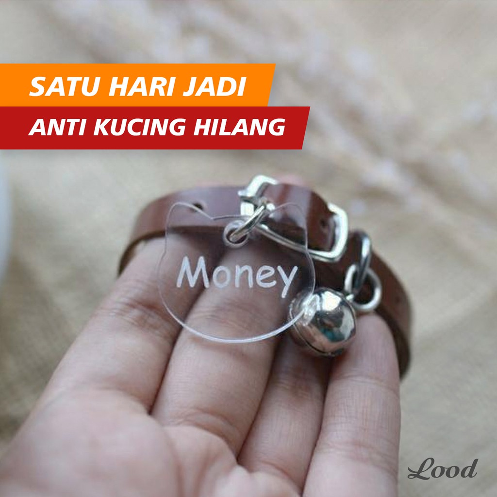 KALUNG KUCING KULIT GRATIS UKIR NAMA - LIONTIN KEPALA KUCING