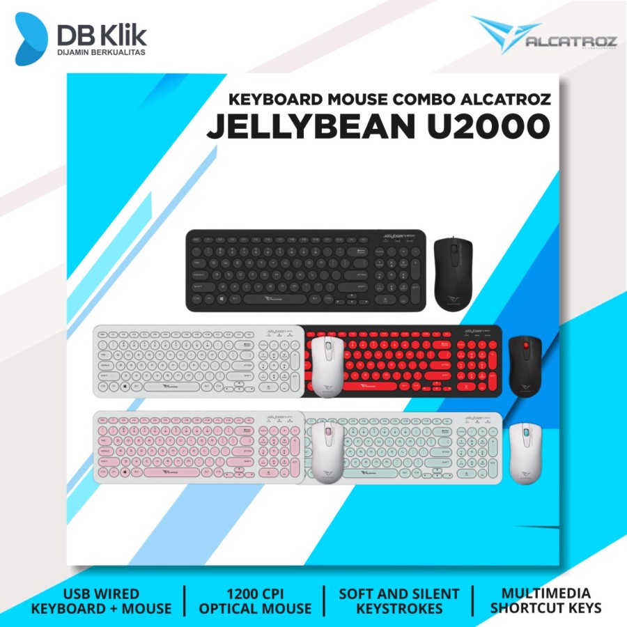 Keyboard Mouse Alcatroz Jellybean U2000 Combo USB Wired 1200CPI