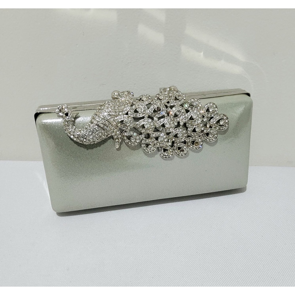 Clutch Pesta Farnell Import Burung Merak Kristal Berlian Imitasi Tas Kondangan Mewah 2599