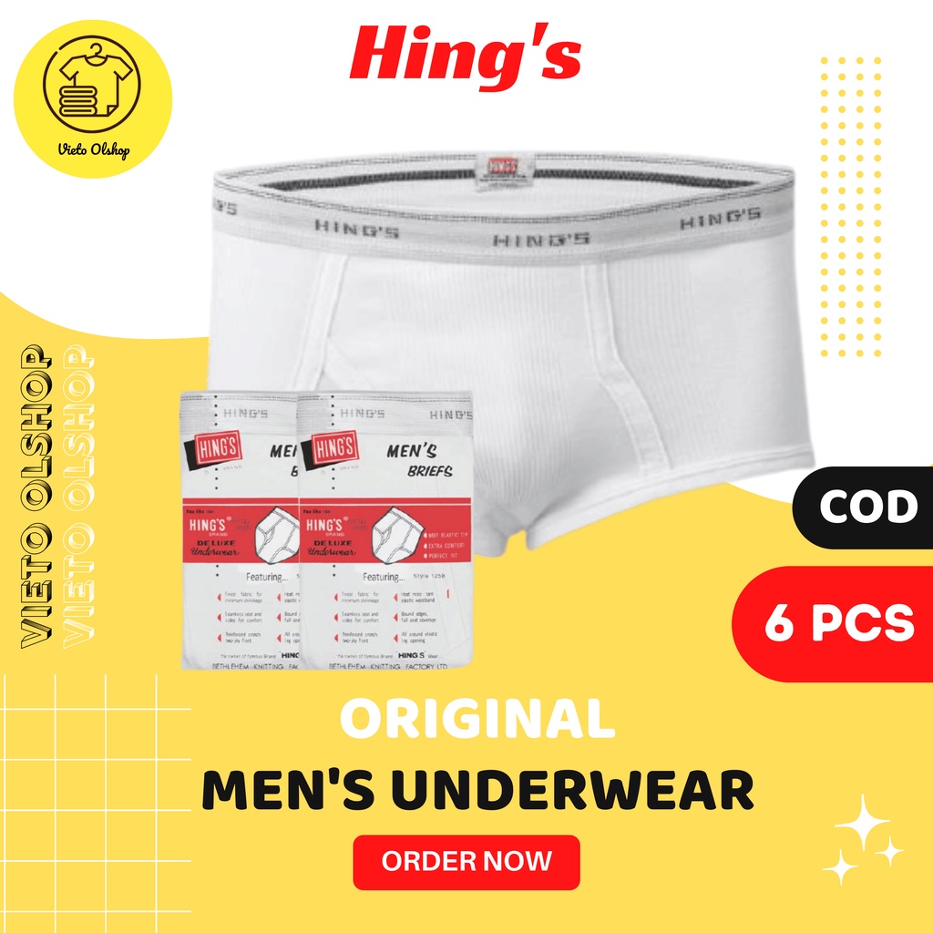 Celana Dalam Hings Isi 6 Pcs  125 B Classic Putih Pria Dewasa Sempak Bokser Laki laki Dewasa Selempa
