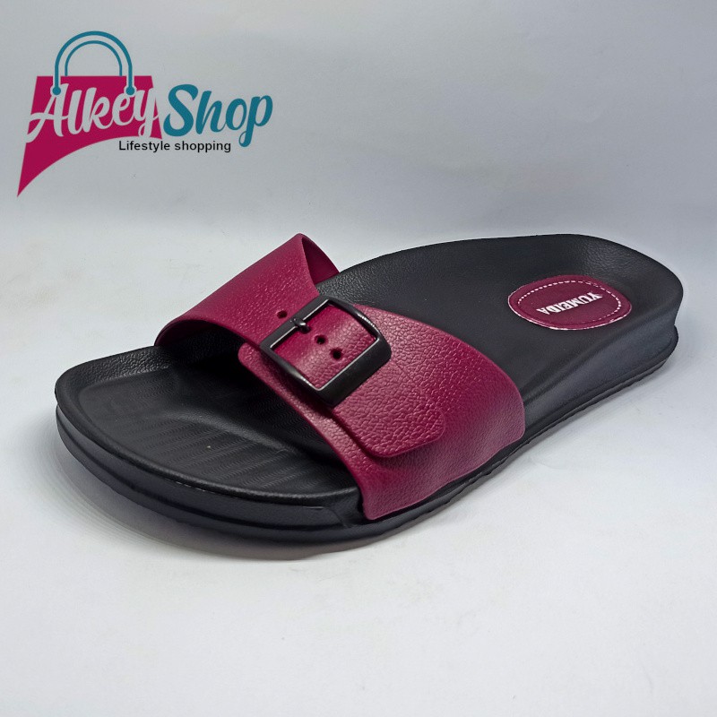 Sandal Selop Karet Wanita Sandal slop Yumeida LD-9061 L - sendal lagi trendy termurah kekinian-Marun