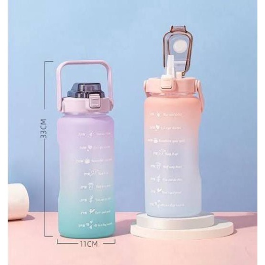 Botol Minum 2 Liter Rainbow Pastel Tumbler Jumbo 2000ml Botol Motivasi BPA FREE Botol Minum Viral