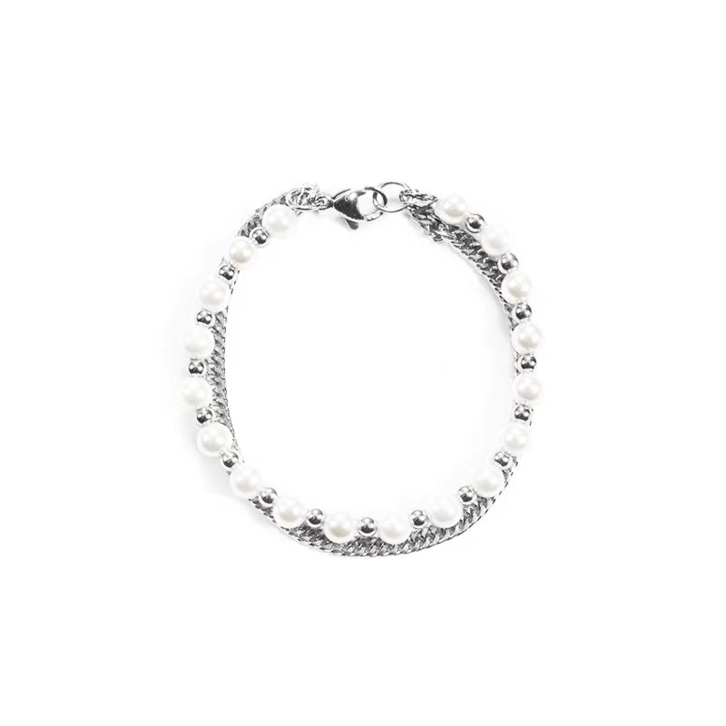 Double-layer Pearl Bracelet Accessories Titanium Steel Simple Retro