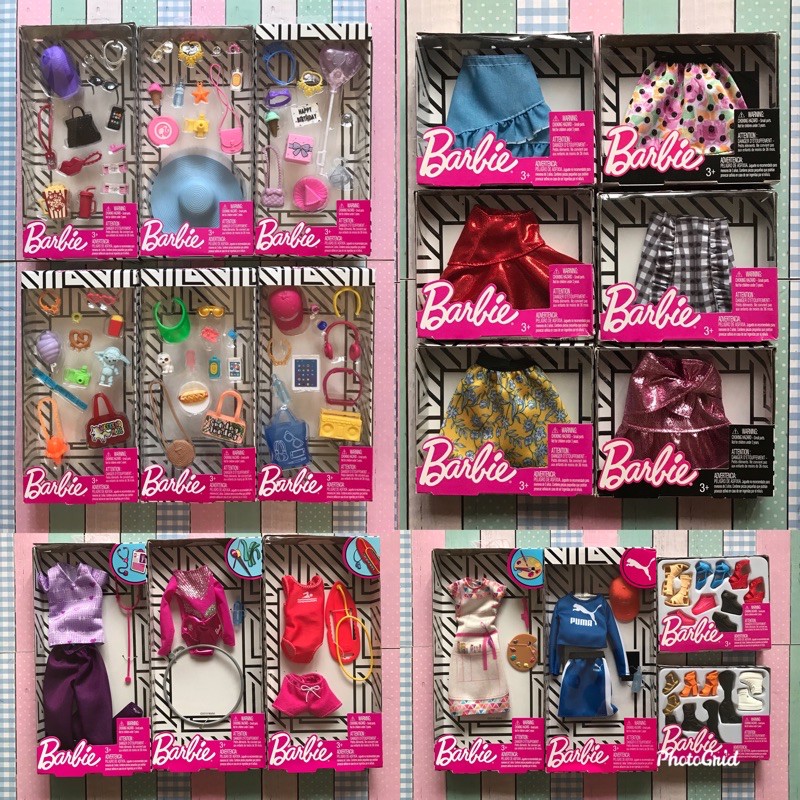 Barbie fashion pack set sepatu baju dress shoes rok tas aksesoris boneka mainan ori original mattel