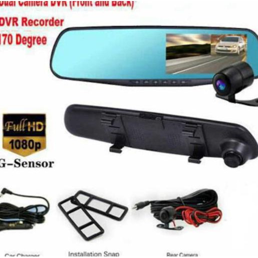 car camera dvr mirror front and rear camera - Hitam