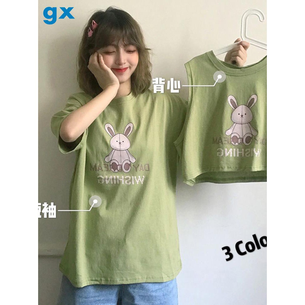 Kartun Lucu Cetak Top Longgar Liar T Shirt Lengan Pendek Pacar Perempuan Mahasiswa