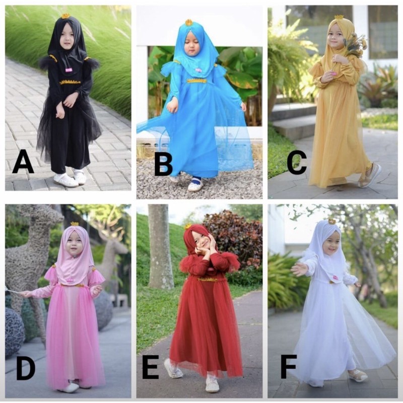 Gamis Queen set hijab Dress anak / gamis anak / baju muslim anak / gamis queen tutu anak rumah ara / gamis frozen