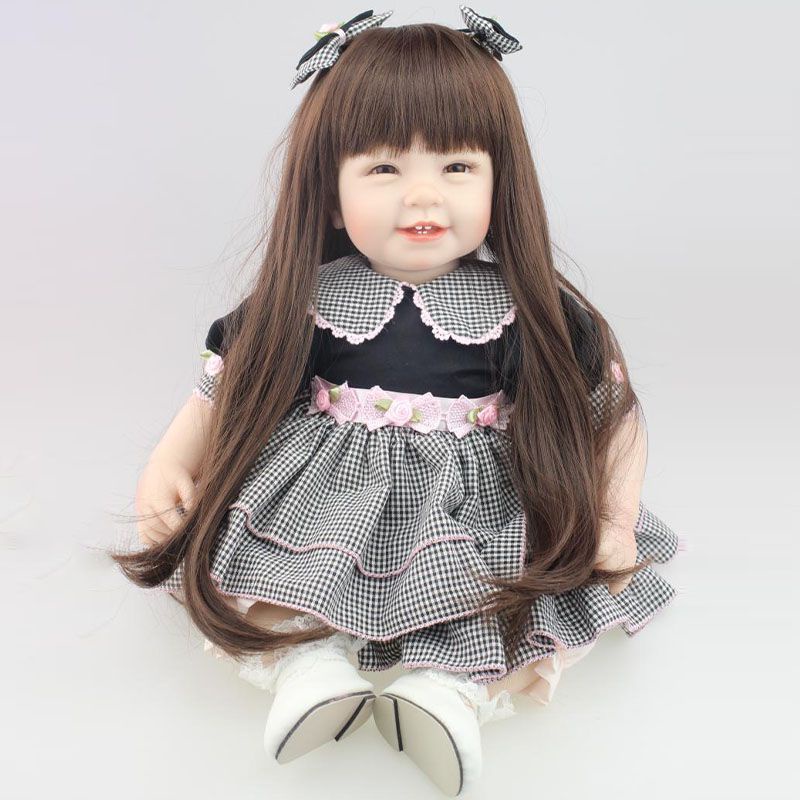 Long Hair Girl Realistic Reborn Doll Babies Silicone Lifelike Baby Dolls