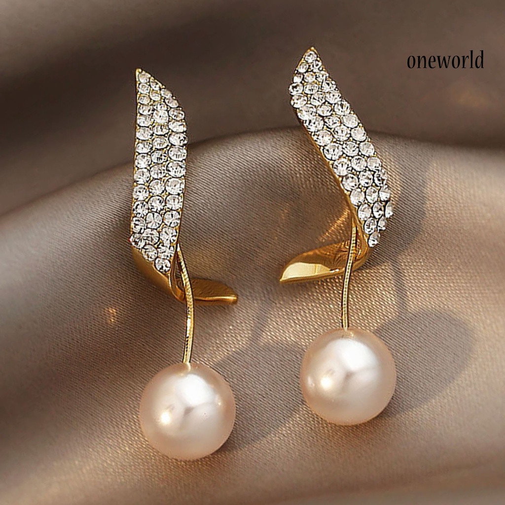 OW# 1 Pair Faux Pearl Drop Stud Earrings Unique Geometric Rhinestone Pearl Pendant Stud Earrings for Holiday