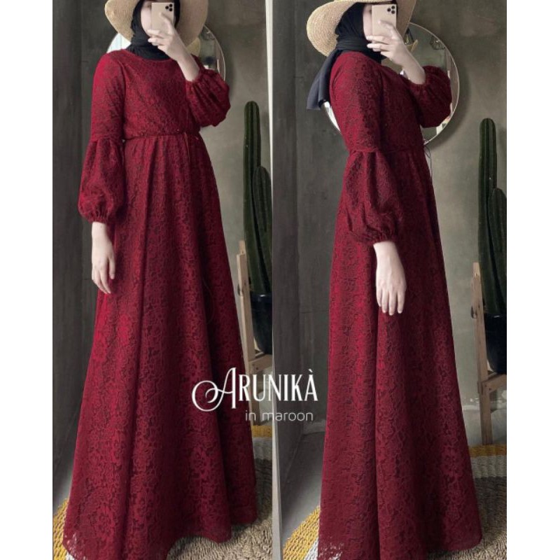 Arunika dress full brukat/gamis brukat cornelly/dress brukat