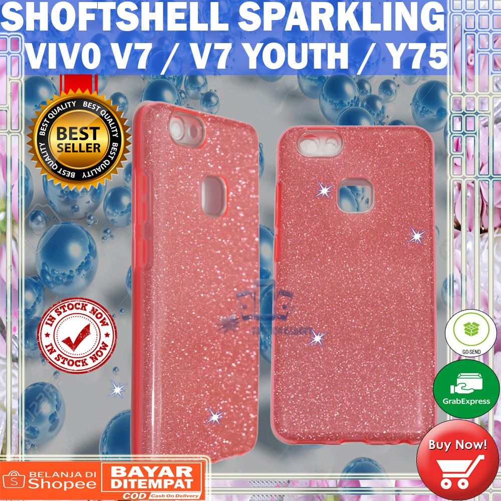 (Warna Acak Pink / Red) Silikon Vivo V7 / V7 Youth / Y75 Ultrathin Vivo V7 Case Sparkling Blink Case Glitter Soft Case Jelly Case Silicone Casing Kasing Kesing Sarung Hp Vivo V7