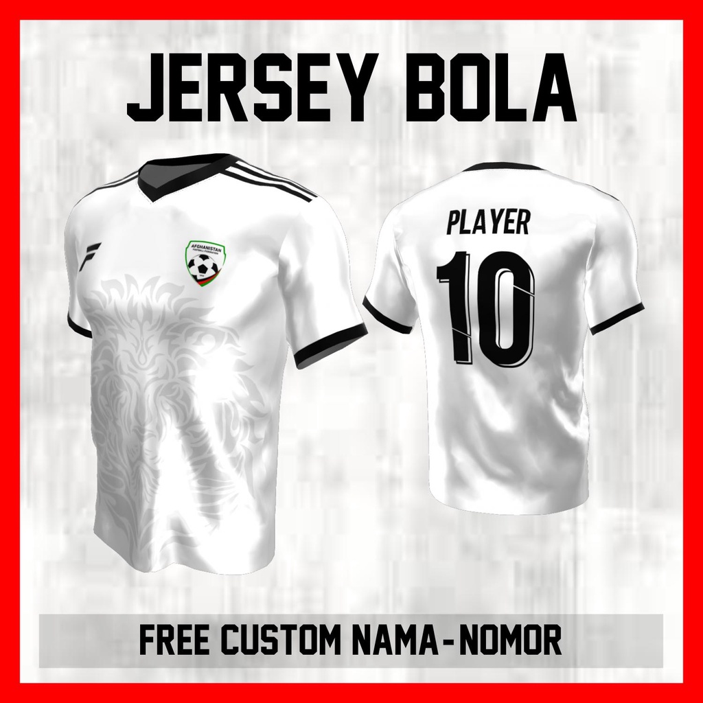 Kaos Bola Jersey Afghanistan Timnas Negara Garis Bahu Baju Custom Nama dan Nomor Punggung - 210