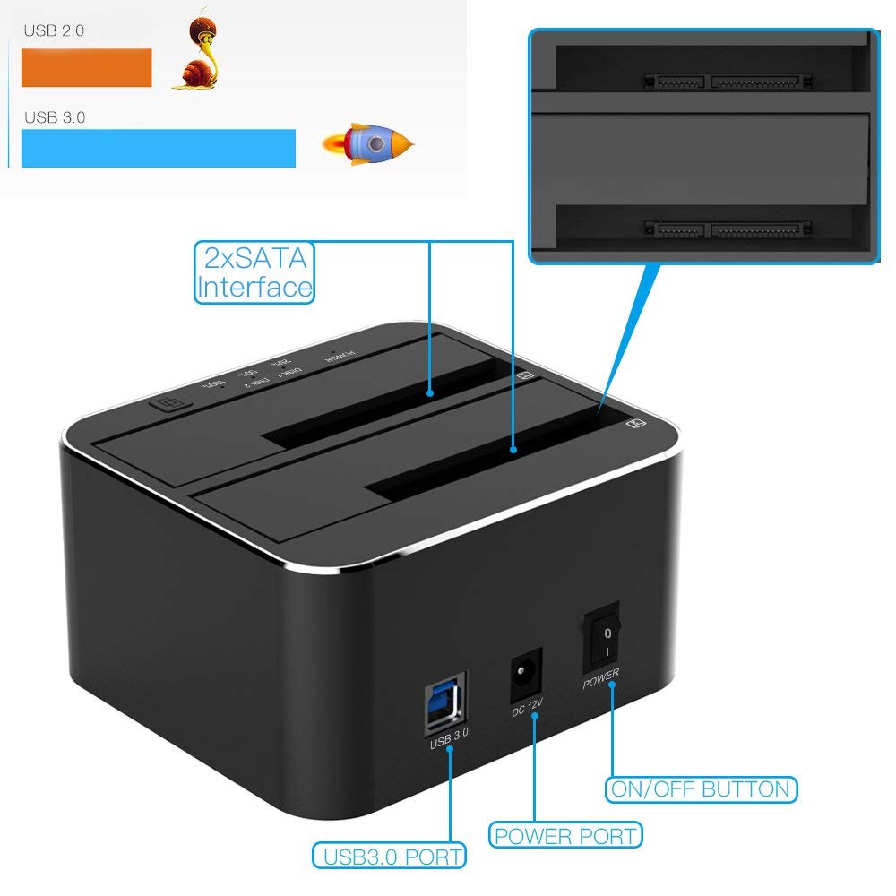 Docking Harddisk 2 Bay SATA with USB HUB 3.0 FIDECO Support HDD SSD