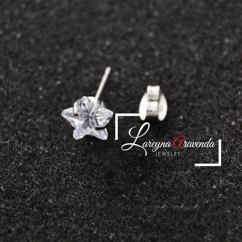 Anting Wanita Titanium Asli Bintang Crystal Kristal Zircon AAA ET006