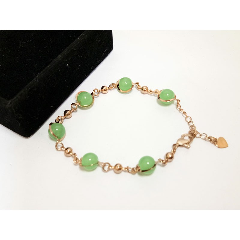 Gelang Tangan Wanita Lapis Emas 18K Batu Giok Hijau Dim 