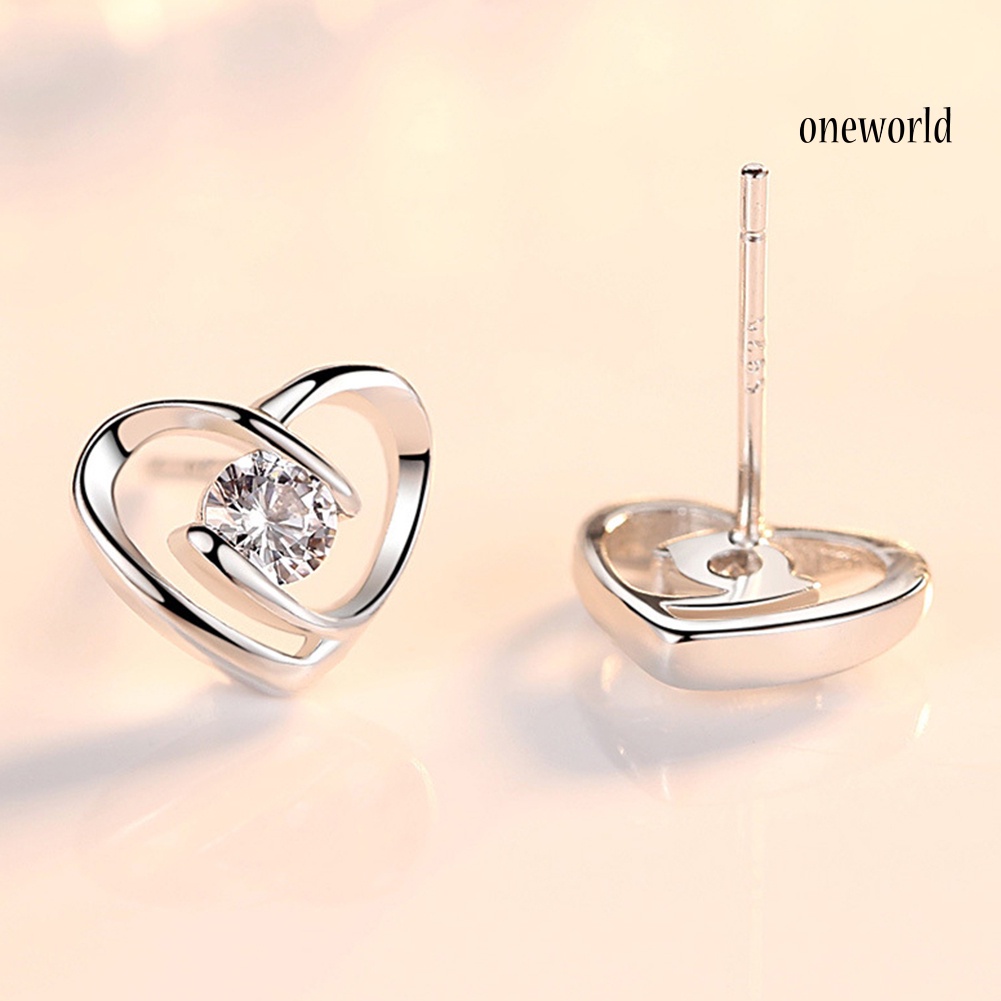 OW# Fashion Women Cubic Zirconia Inlaid Swirl Heart Ear Stud Earrings Jewelry Gift