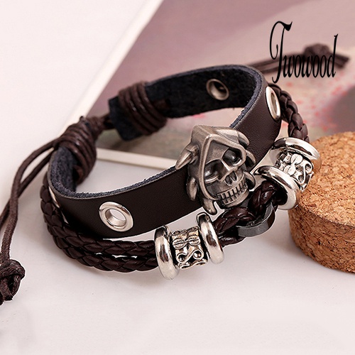 Gelang Multilayer Bahan Kulit Imitasi Handmade Gaya Punk Untuk Pria Dan Wanita