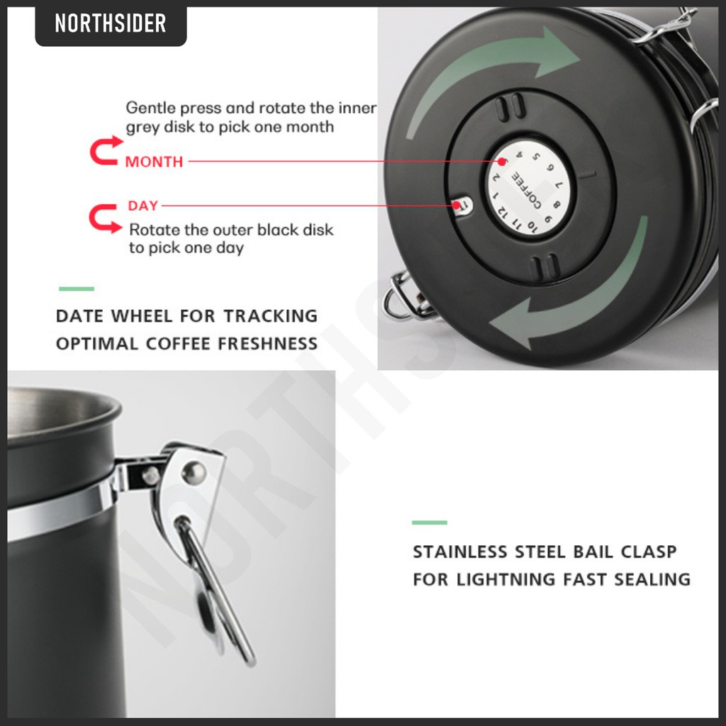 COFFEE STORAGE WITH SPOON VALVE DATE 1200ML - TOPLES KOPI KEDAP UDARA
