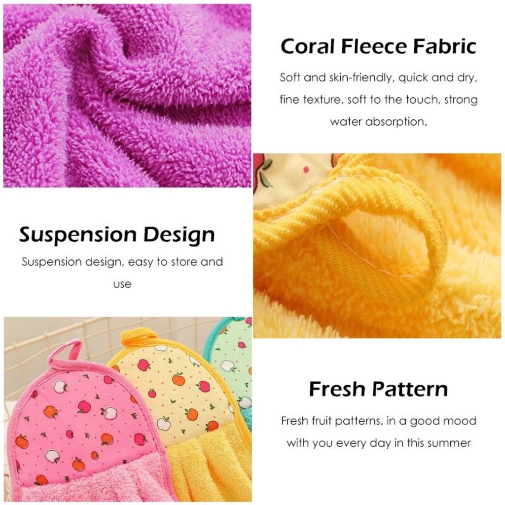 Kain Lap Microfiber Gantung Motif Hand Towel Coral Fleece Serbet Handuk Lap Tangan Serbaguna