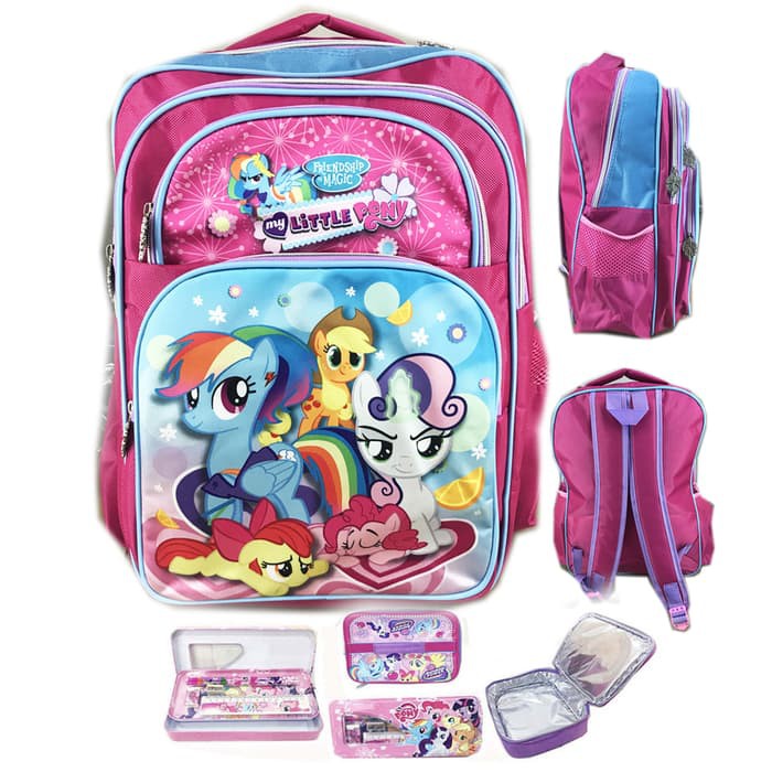 TAS ANAK BRANDED LUCU RANSEL SEKOLAH ANAK SD MY LITTLE PONY BLUE PINK PRADA LBKP