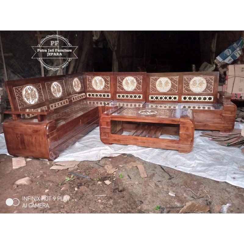 Kursi Tamu Sudut Meja Tamu Ruangan Pojok Kayu Jati Jepara