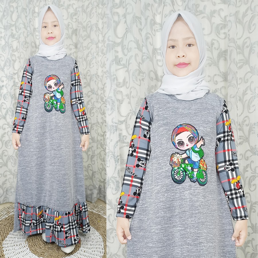 GAMIS ANAK KOMBINASI KOTAK BUEBERRY MIKY DRESS Usia 4-12Thn GL FASHION