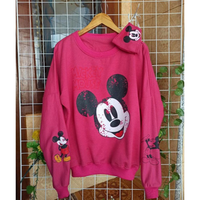 sweater mickey mouse + masker | flece tebal fleece 550gr | oblong Mickey mouse blouse mickey