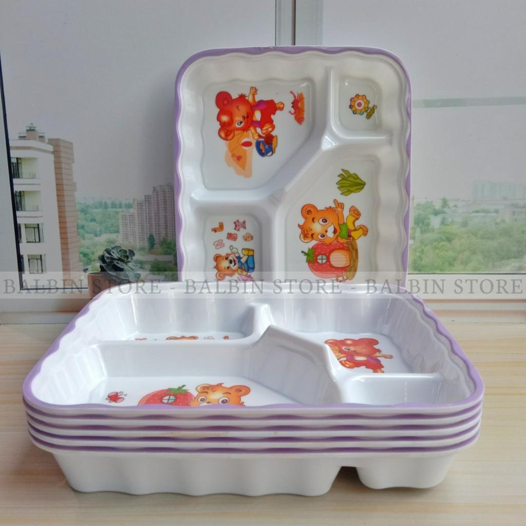 1.PCS PIRING MELAMINE WARE SEKAT EMPAT MODEL PERSEGI MOTIF KARAKTER UKURAN 22.CM