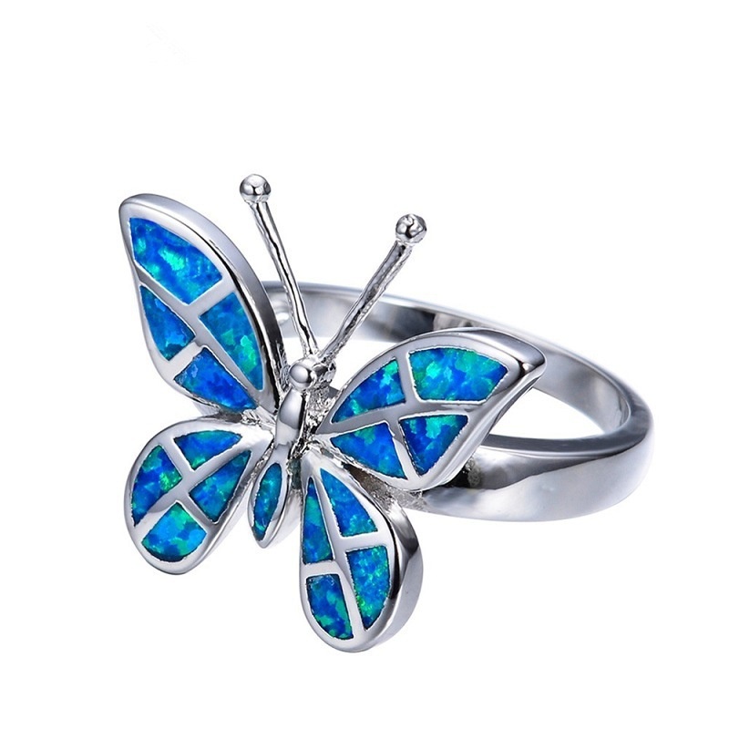 Opal blue butterfly shape ring wedding ring