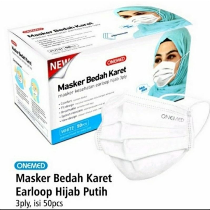 Masker hijab jilbab medis Onemed headloop isi 50pcs