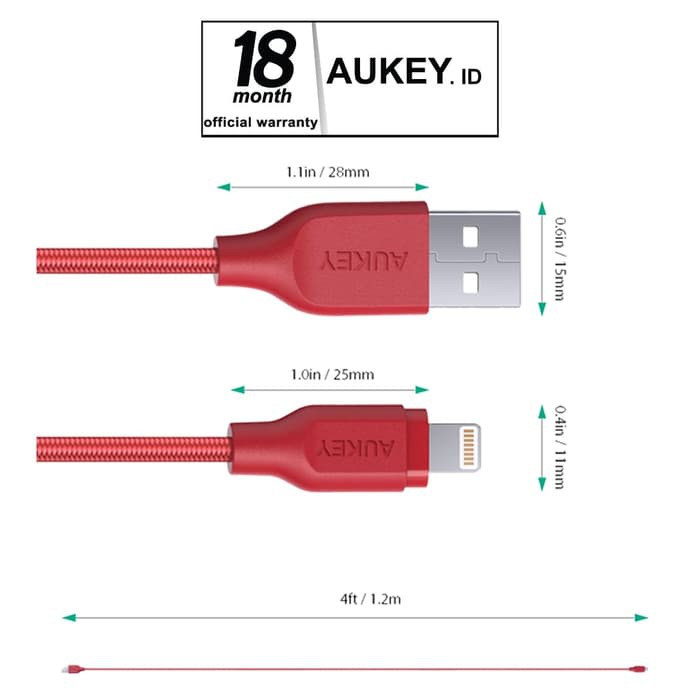CB - AL1 RED Cable Data Aukey MFI Lightning
