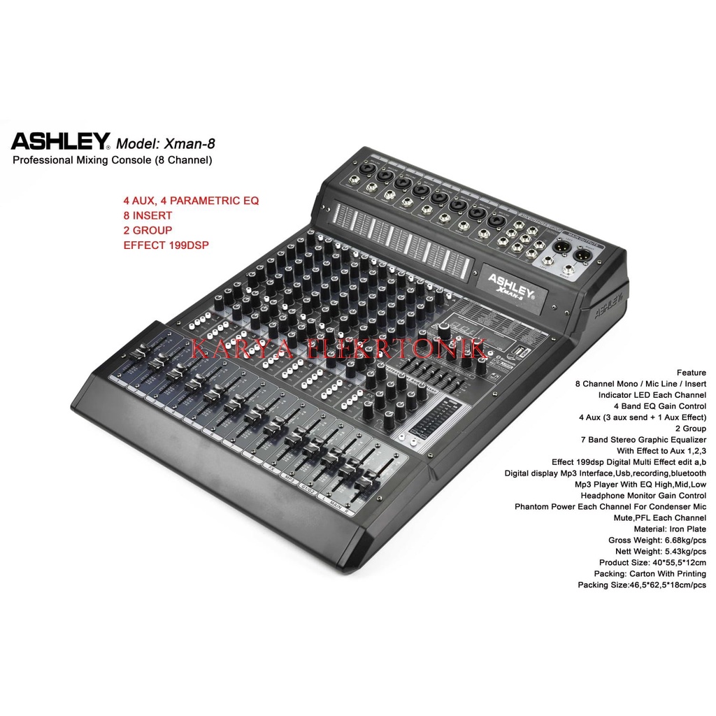 MIXER ASHLEY XMAN-8 MIXER ASHLEY XMAN8  WITH SOUNDCARD ORIGINAL ASHLEY NEW VERSION