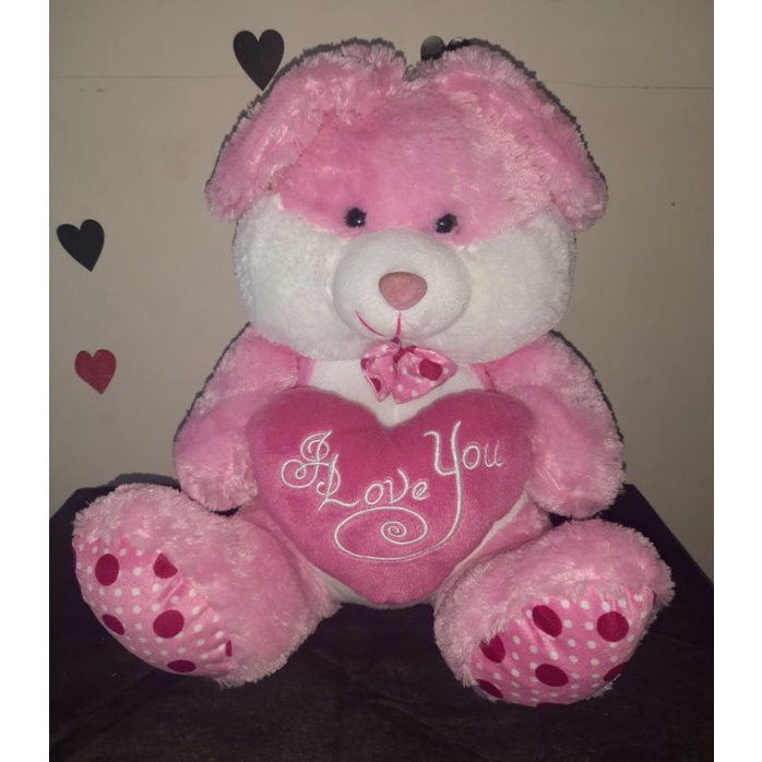 Boneka kelinci bantal love "I love You"warna pink
