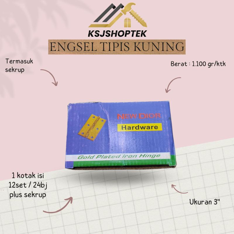 Engsel Tipis Kuning 3&quot; ( Per Pack) ( Per 24 bj)